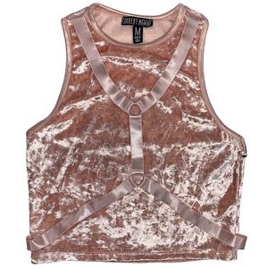 Current Mood Mauve Dusty Pink Crushed Velvet Harness Crop Tank Top